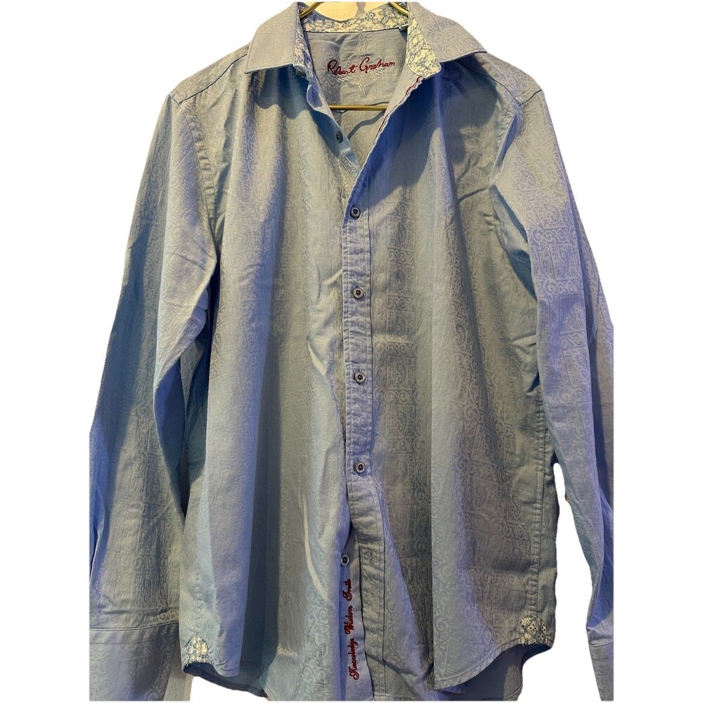 Robert Graham Blue Mens Hidden Etched Paisley Fabric Design LS Shirt Size Large
